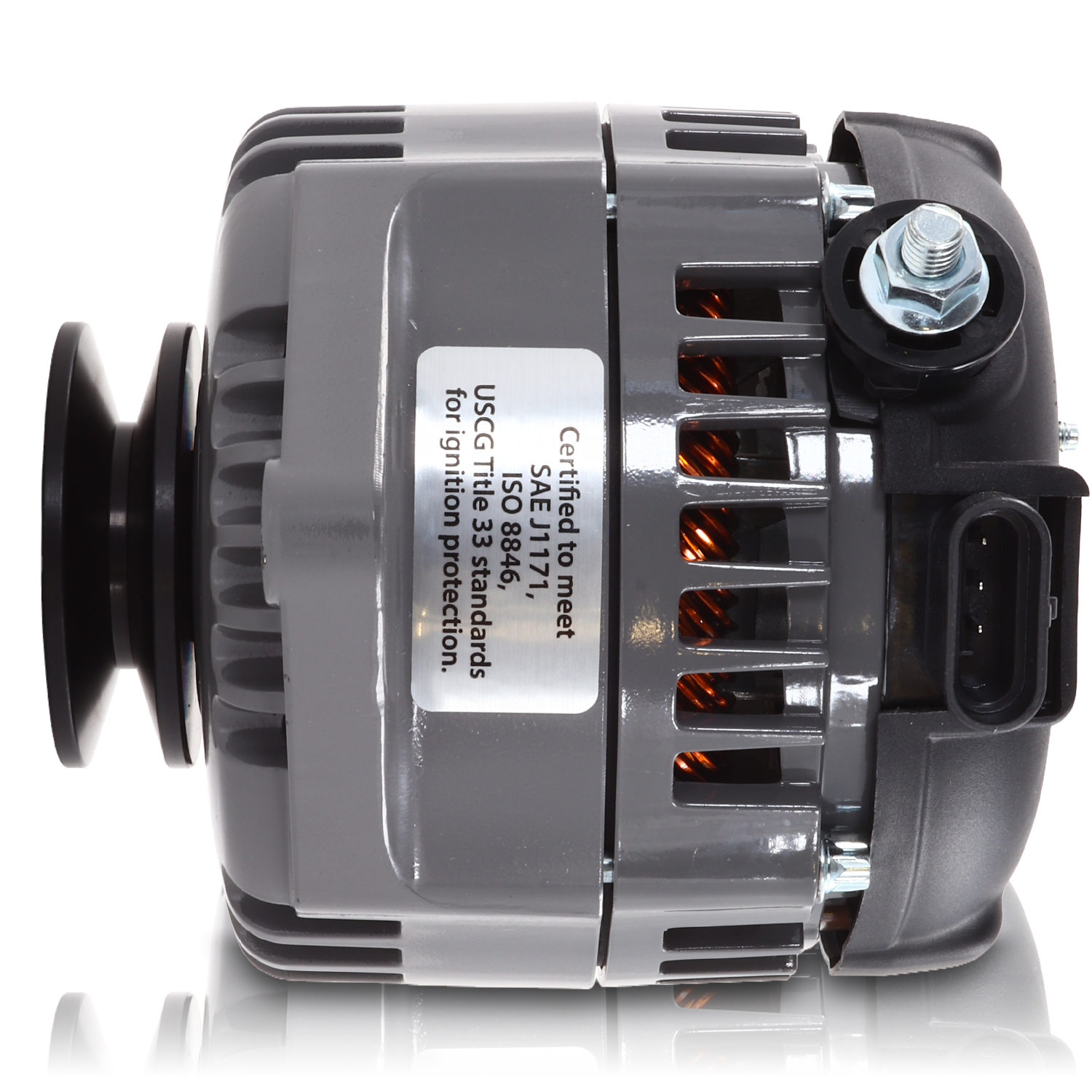 REVERSE ROTATION Marine 170-amp high output alternator for Ski / Wake Board Boats with 12SI 6.61 inch bolt pattern - V-Belt Pulley