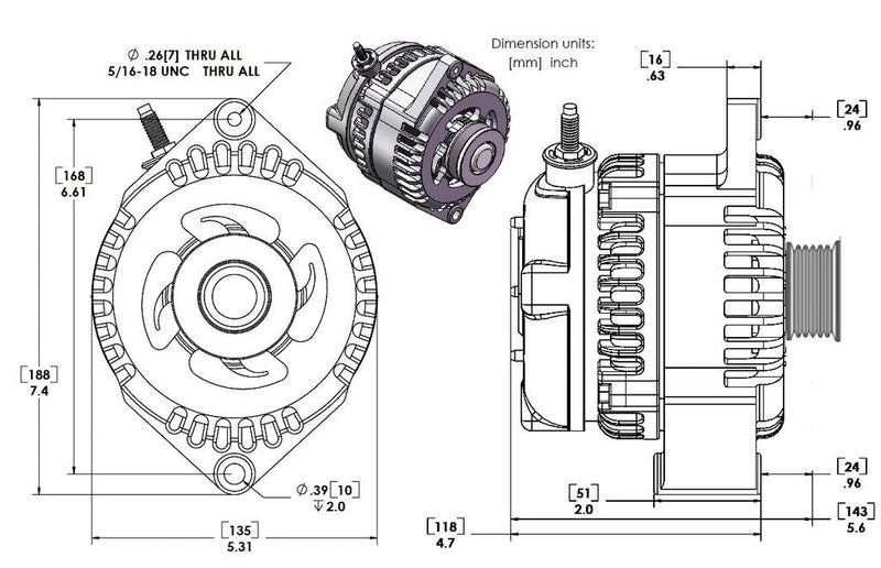 240 amp racing alternator -  BLACK